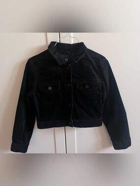 GAP Kids Black Corduroy Cropped Trucker denim Jacket Size Large LG